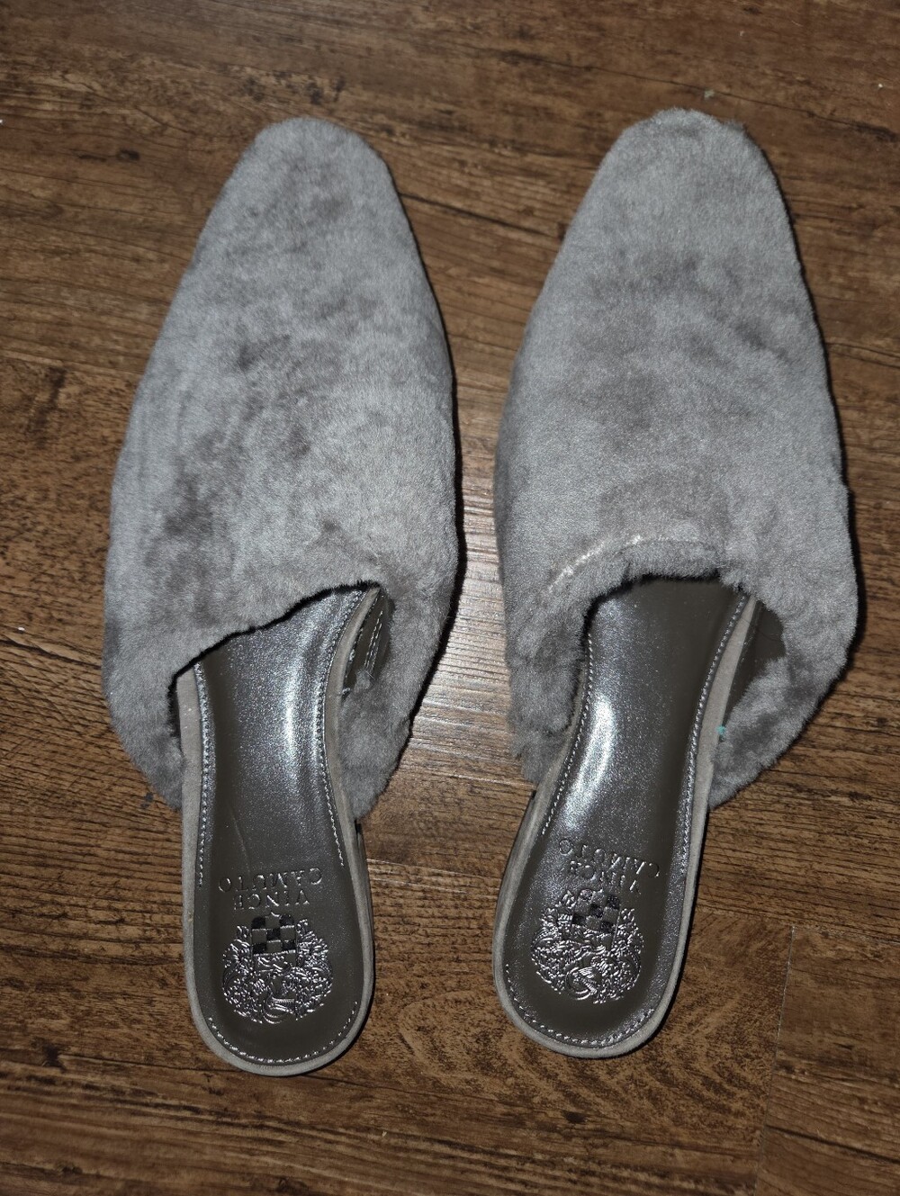 Vince Camuto Gray Faux-Fur Slip-On Mules